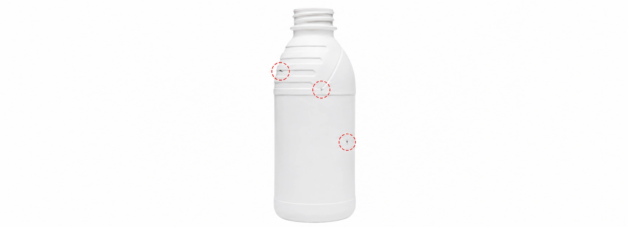 Black spots on agrochemical HDPE bottle — detected by BIS STD+ vision system