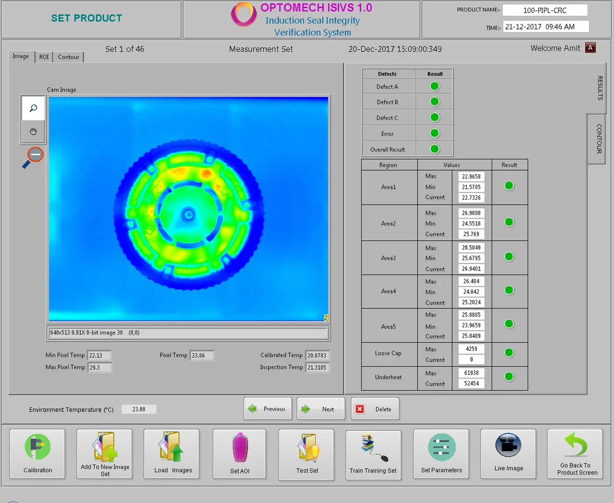 Optomech ISIVS — Inspection Software Interface showing live thermal defect display and reporting dashboard