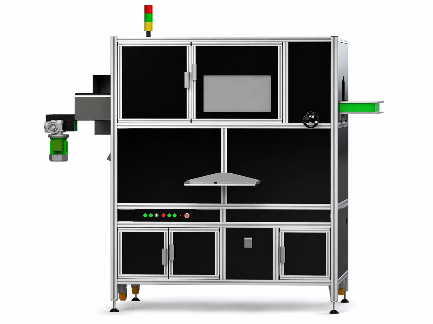 Optomech BIS STD+ Agrochemical Bottle Inspection Machine — front view with enclosed inspection chamber