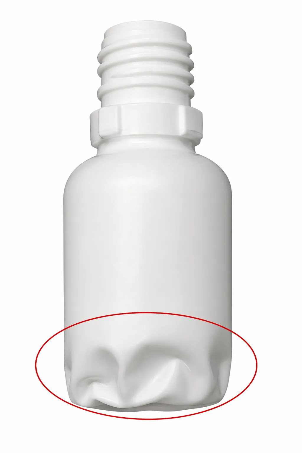 Bottom weak / base defect on eye dropper bottle — detected by BIS-EDB base camera
