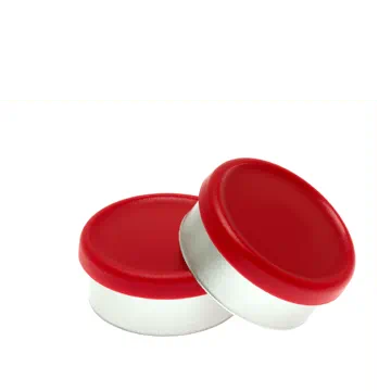 Flip-off seal close-up showing aluminium shell and PP button