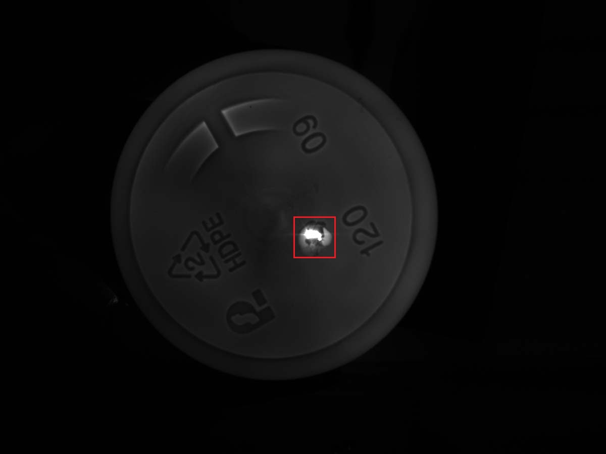 Pin hole defect on bottle base — caught by BIS base camera