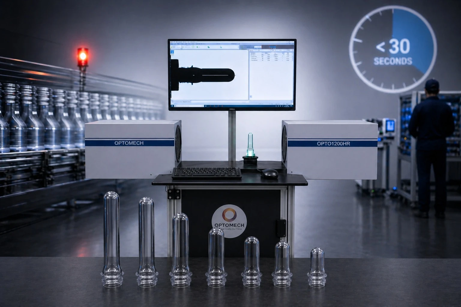 PET bottle dimensional inspection with Opto QMM