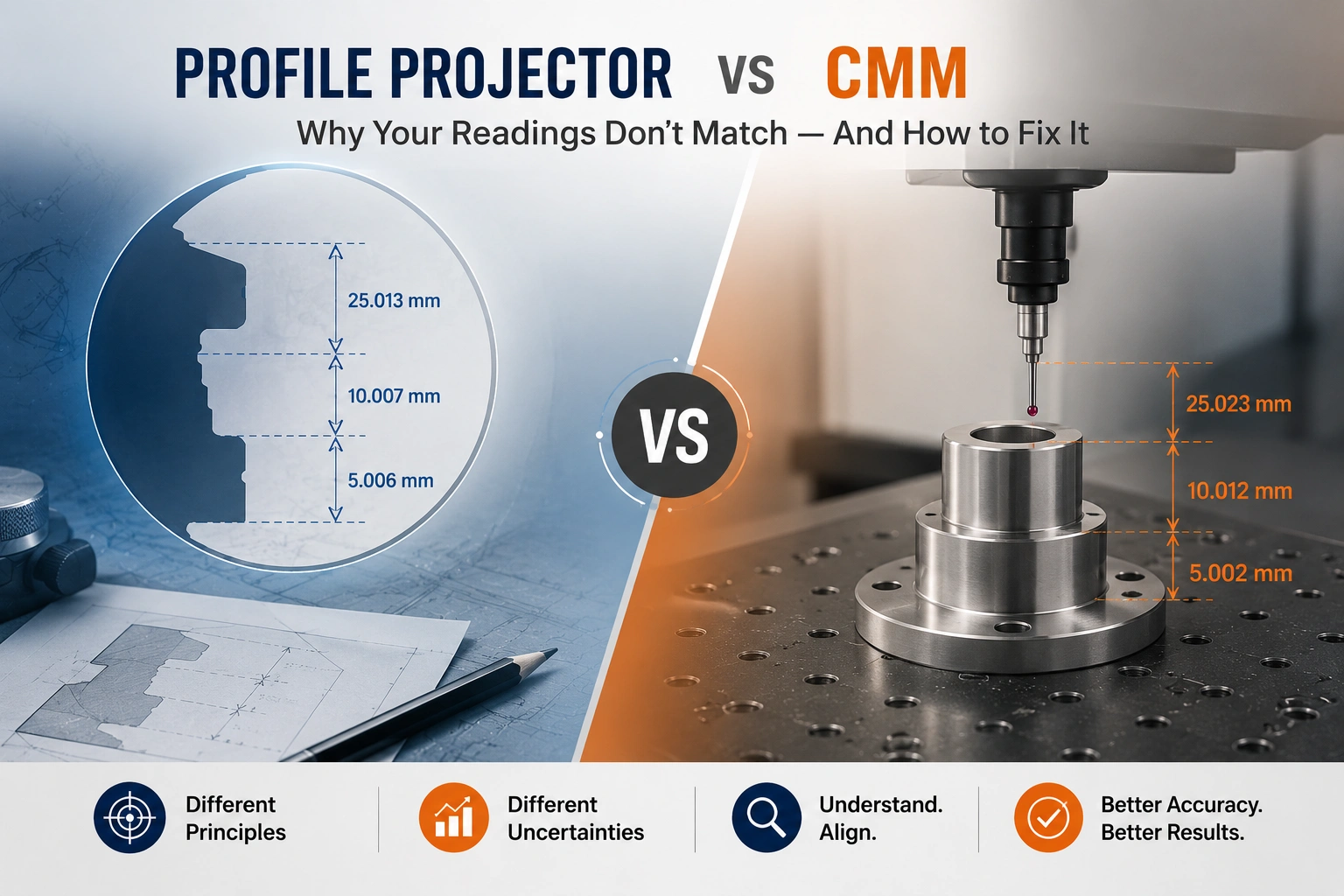 Profile projector vs CMM measurement discrepancy