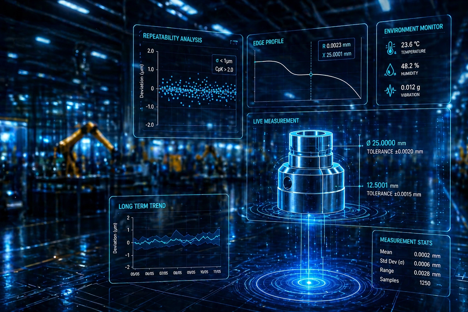 Sub-micron repeatability in shop floor metrology