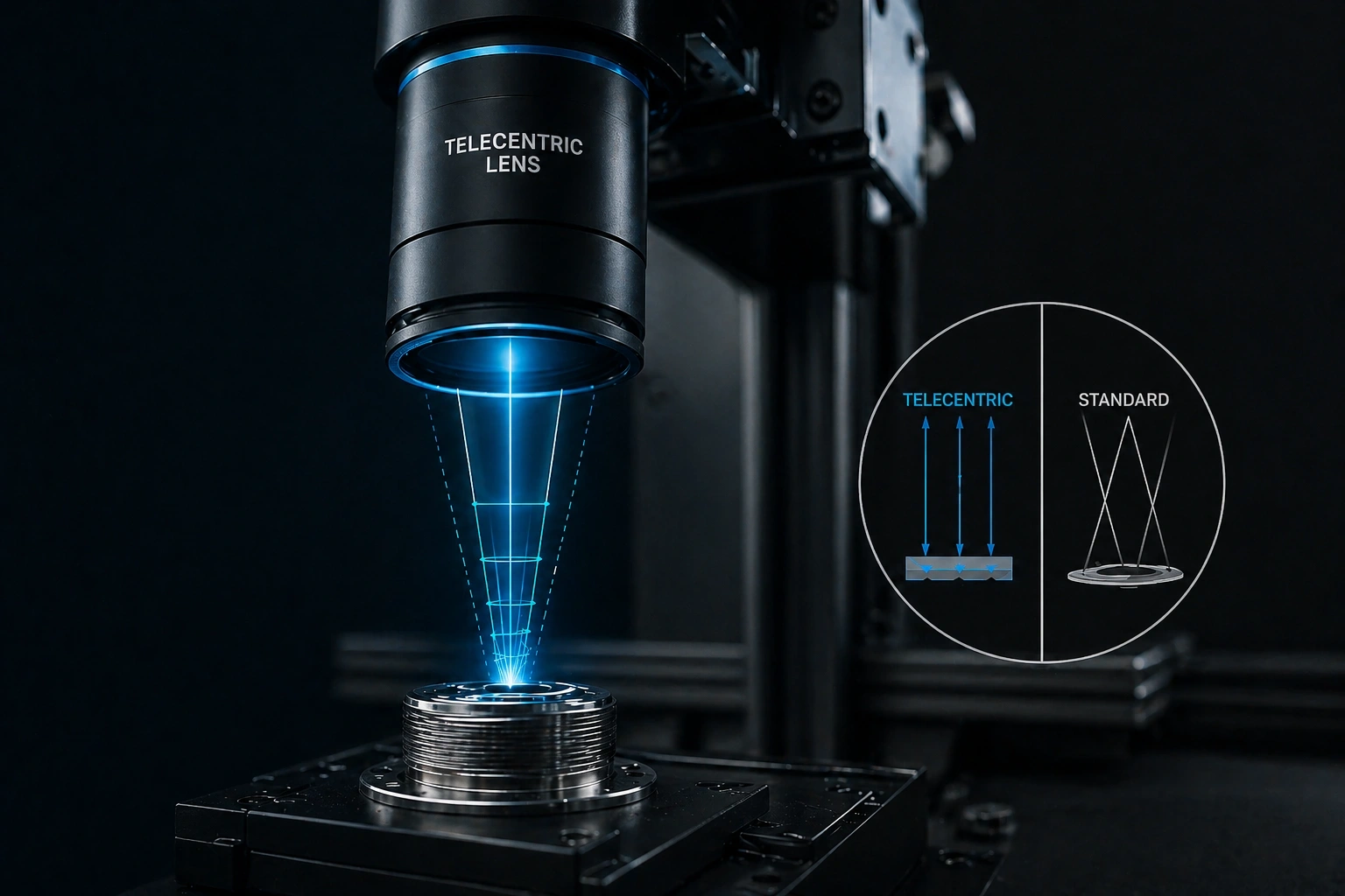 Telecentric optics in precision measurement